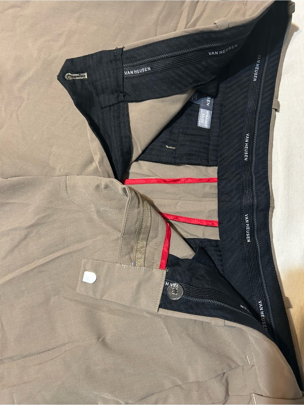 Van Heusen Tan Chinos with Black Waistband and Red Trim
